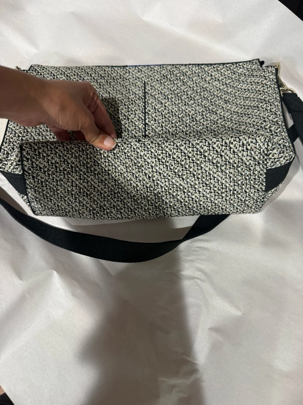 Rothy’s Textured Black and White Crossbody Bag with Adjustable Strap NWT